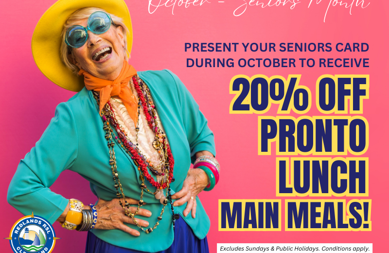 Seniors Month – 20% OFF PRONTO LUNCH MAIN MEALS IN OCTOBER